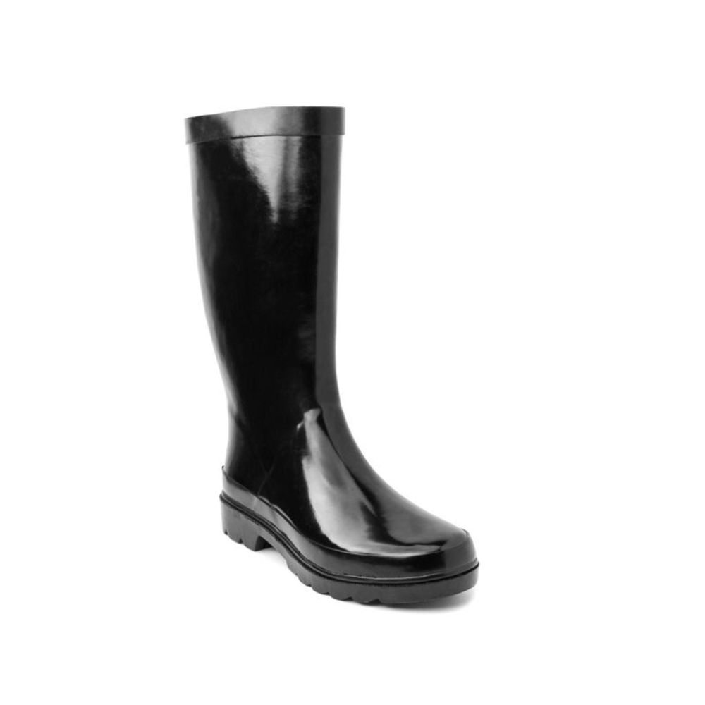 SUGAR Womens Black Cushioned Waterproof Raffle Block Heel Rain Boots 10 M